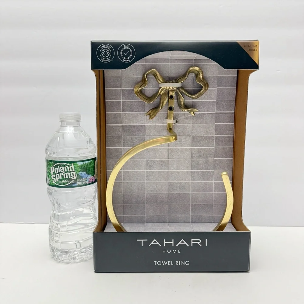 TAHARI Home Brass Ribbon Bow Bathroom Towel Ring Rack NEW
